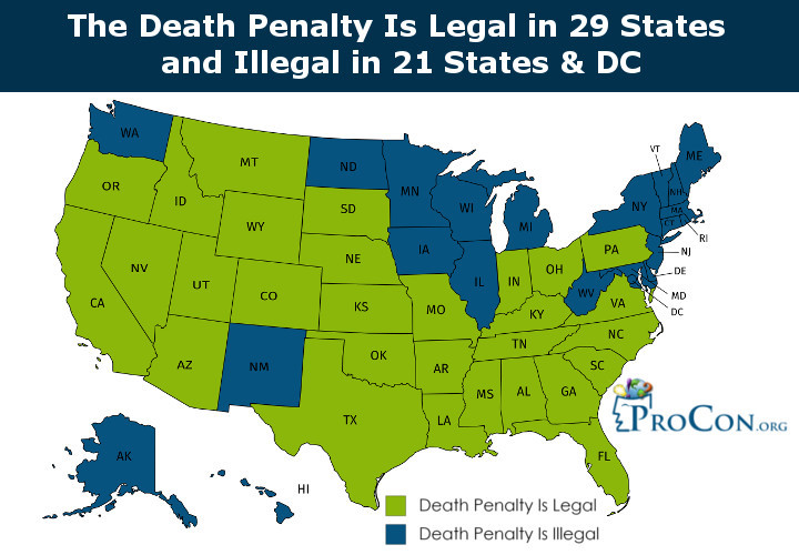 Death Penalty in the US by States. Source: ProCon.org