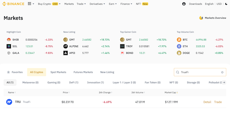 Buy TrueFi coin binance