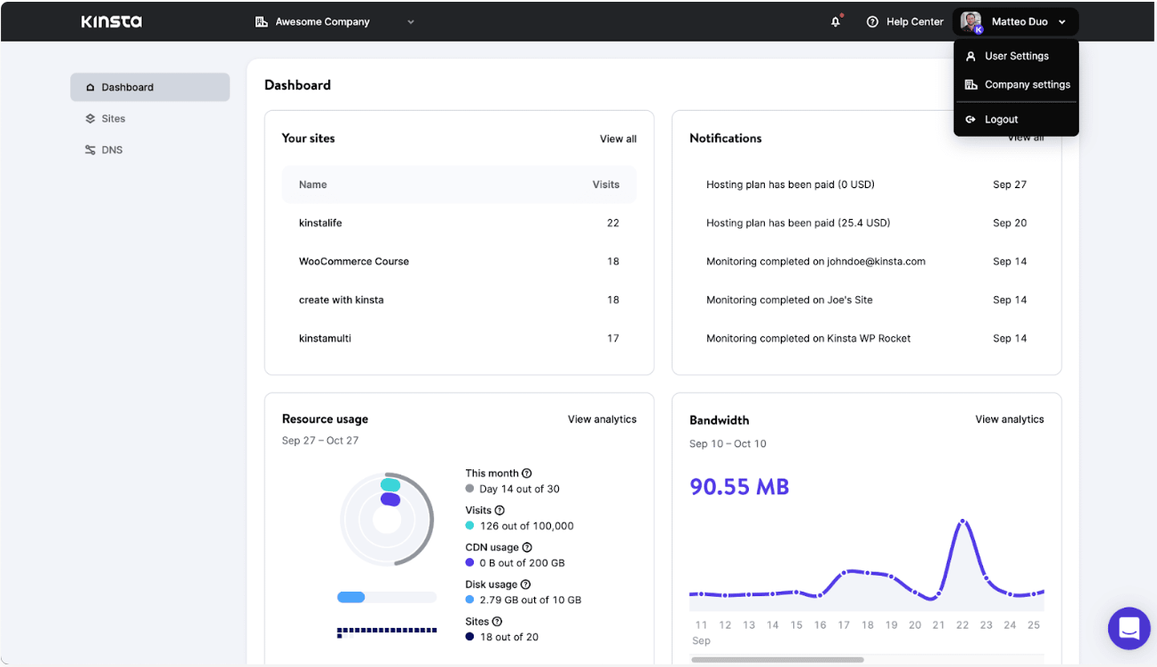 My Kinsta Dashboard